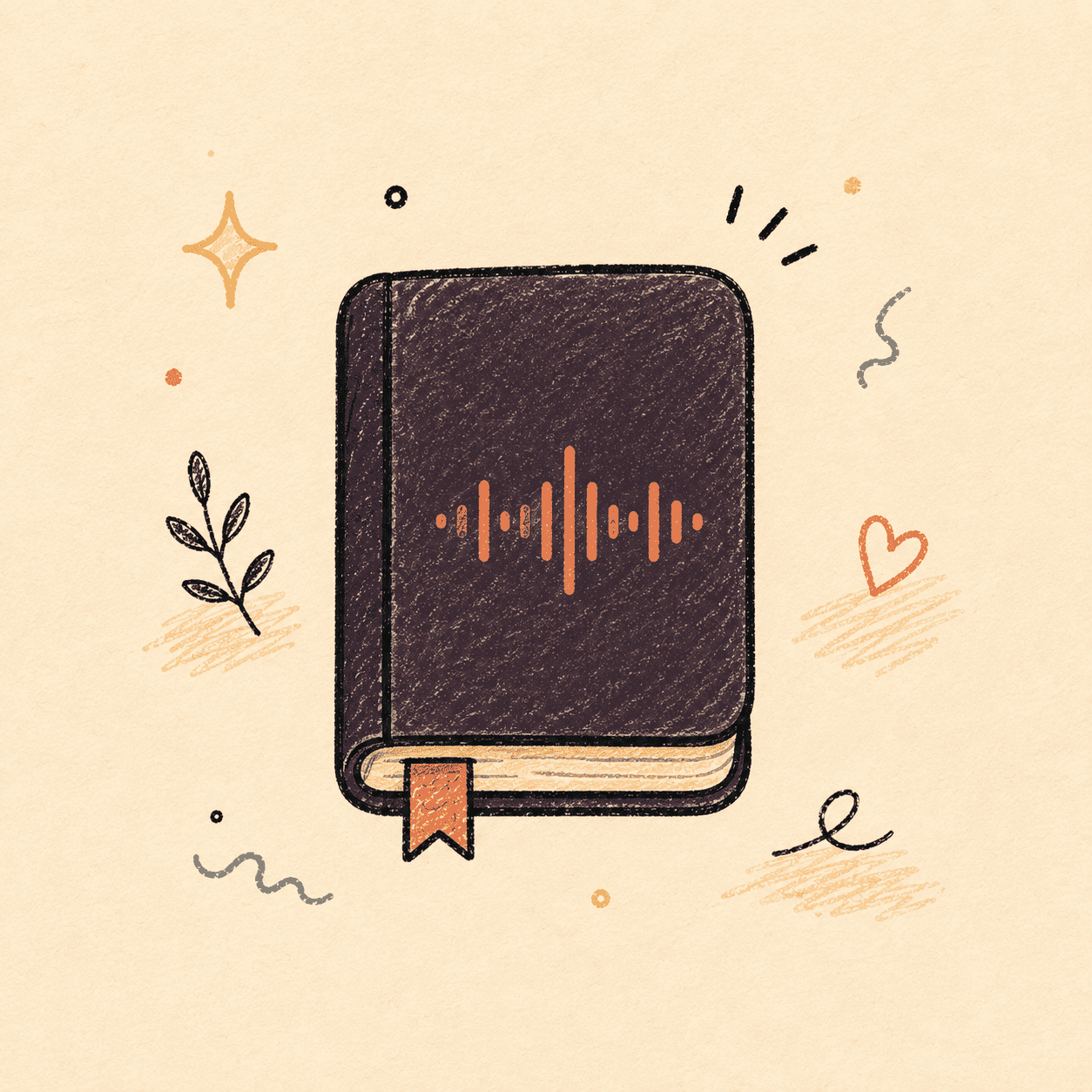 Hand-drawn journal with an audio waveform on its cover